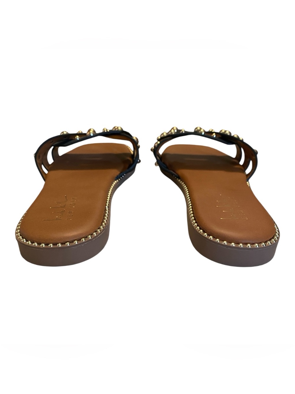 Nicole Miller New York Black Slide Sandals with Gold Studs - Picture 5 of 6